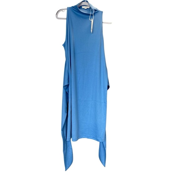 Vince Women’s Sleeveless Mock Neck Pima Cotton Dress Pool Blue Sz Large New $225 - Picture 3 of 5